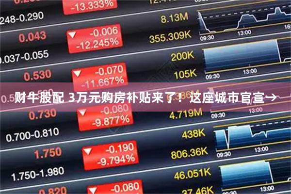财牛股配 3万元购房补贴来了！这座城市官宣→